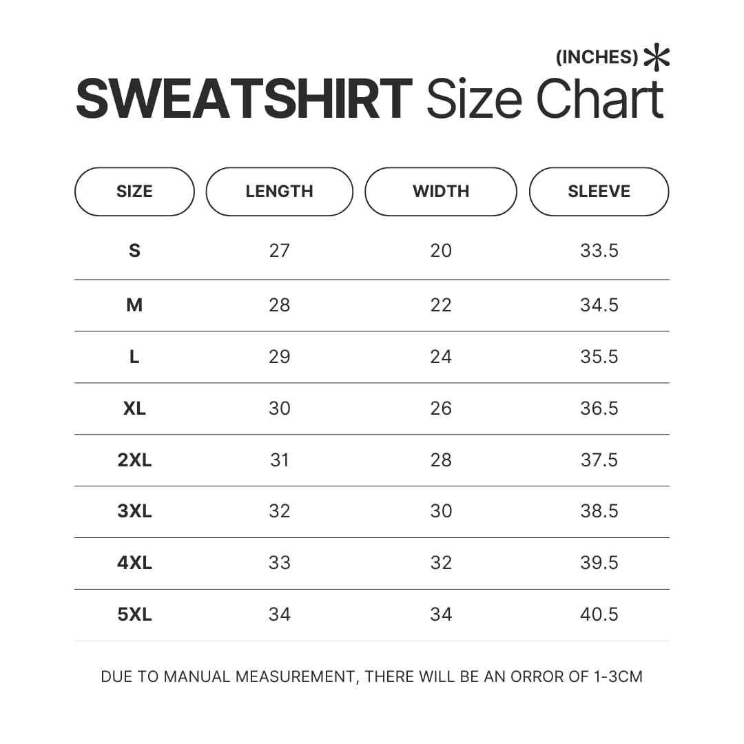Sweatshirt Size Chart - Powerless Merch