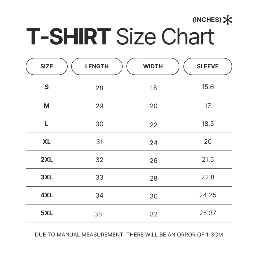 T shirt Size Chart - Powerless Merch