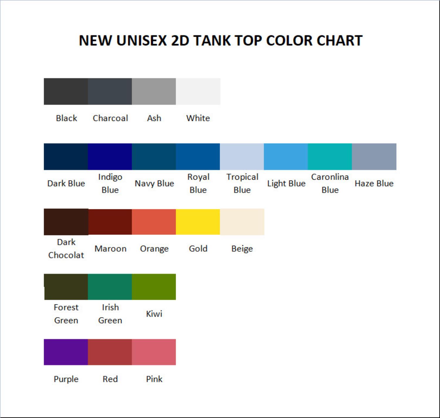 tank top color chart - Powerless Merch